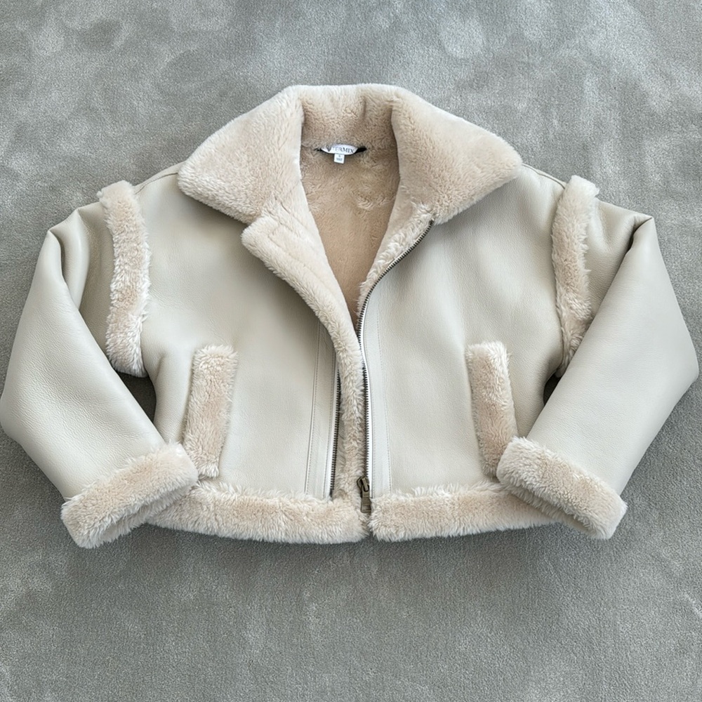 Intermix cream faux shearling cropped jacket, size S